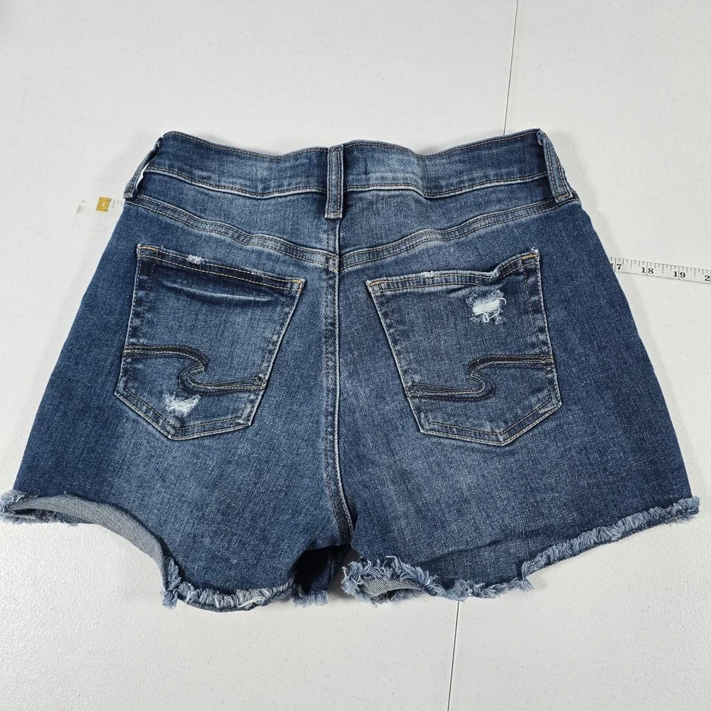 Silver Jeans Co Suki Mid Rise Denim Shorts Dark Wash Raw Hem W26 L53946EAE393
